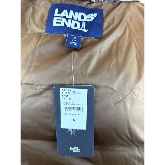 Lands End Women's Brown Plaid Puffer and Turtleneck Down Vest Sz S - New - Picture 6 of 8